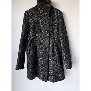 Steve Madden Pea Coat Woman’s Sz M Wool Blend Black/Tan Heavy